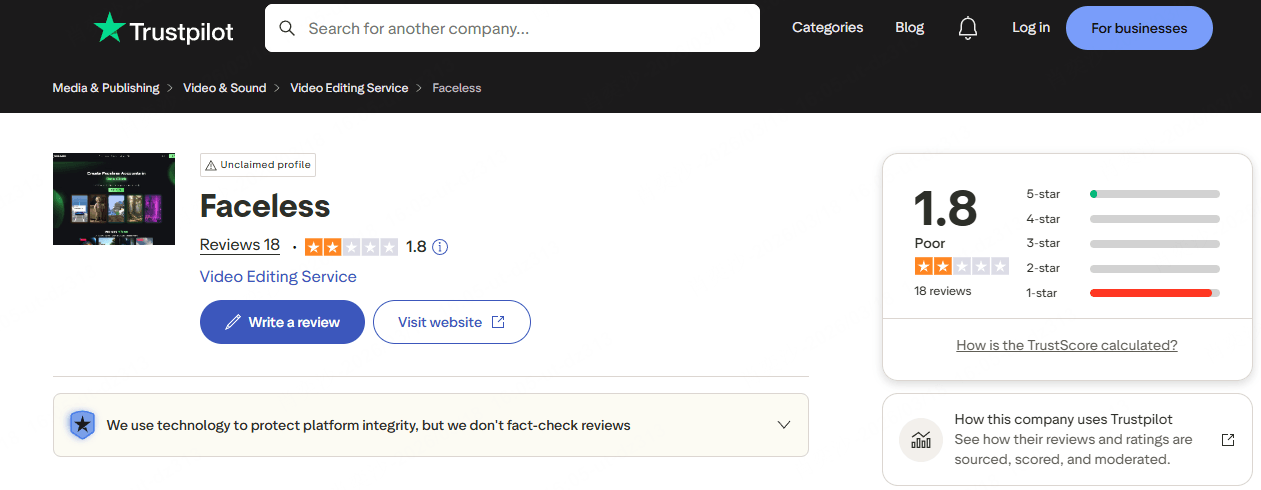 faceless.video review on trustpilot