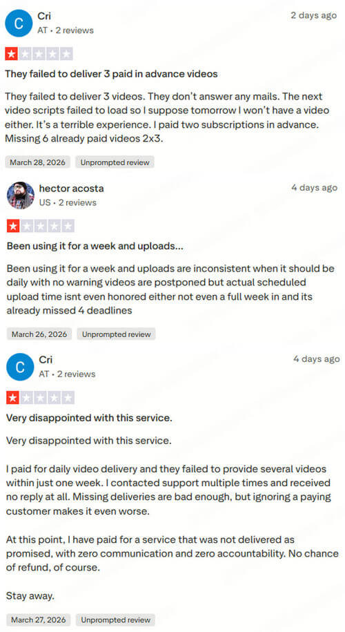 facelessreels negative review trustpilot