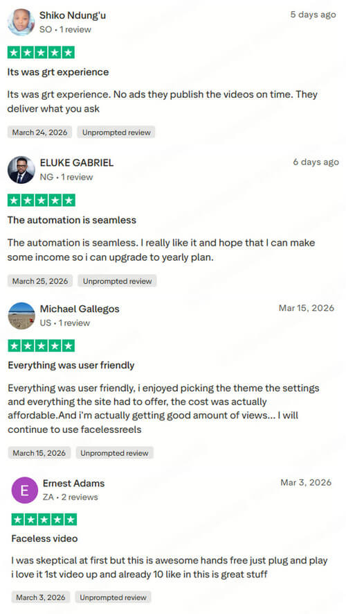 facelessreels positive review trustpilot