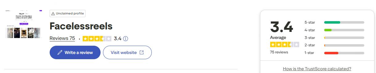 facelessreels.com trustpilot score