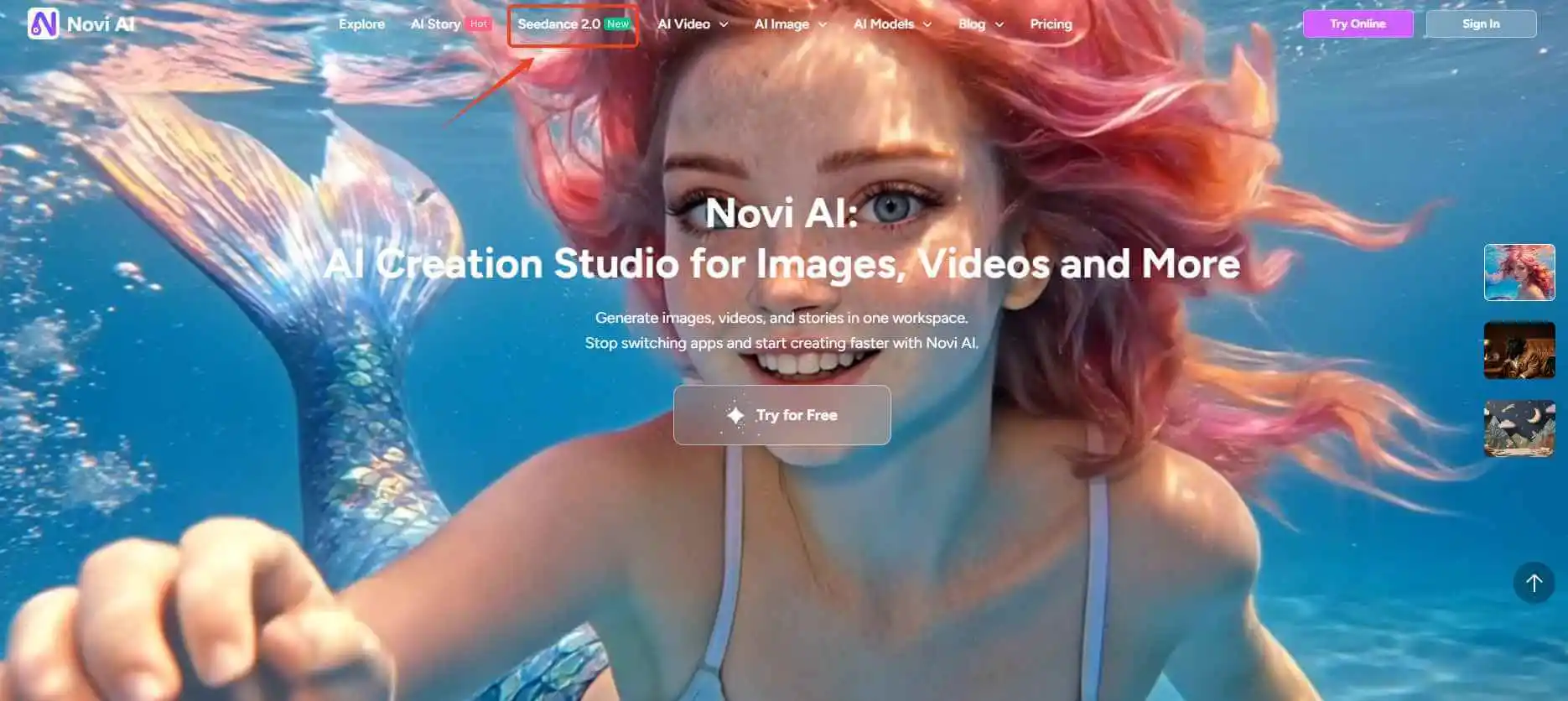 get seedance 2.0 from novi ai
